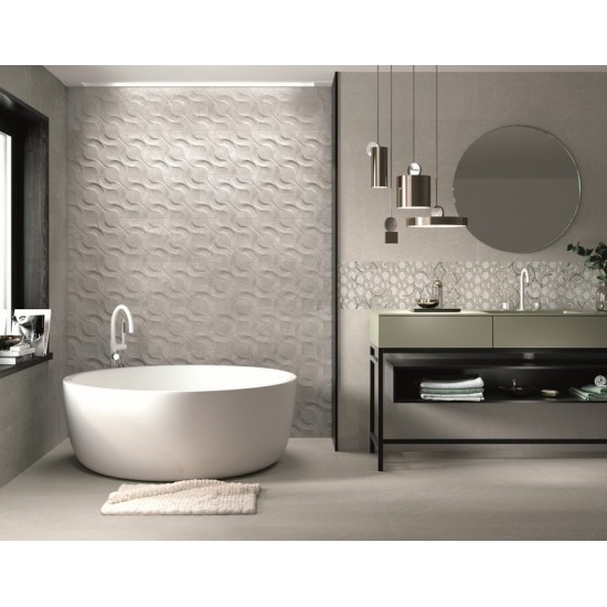 Πλακάκι Camden Perla Relieve Decor 9526 30x90 cm Ανοιχτό Γκρι Ματ Porcelanite Dos